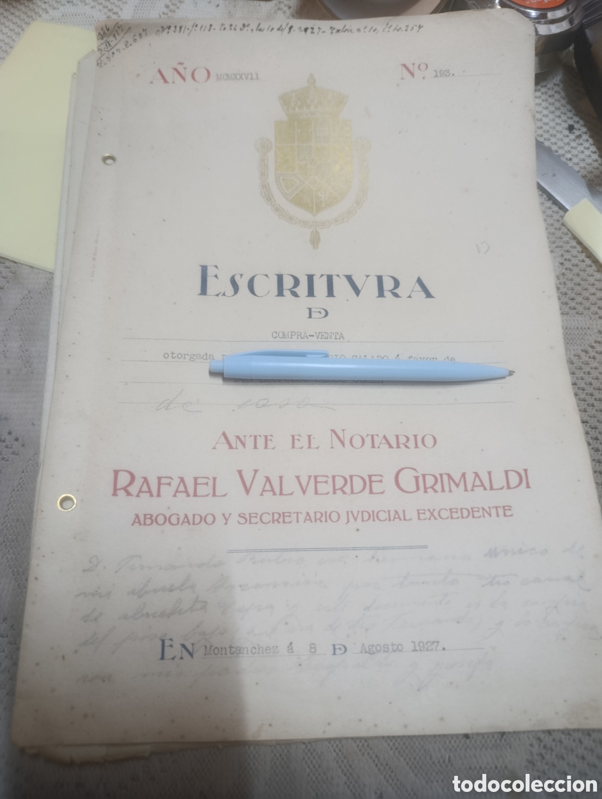 Otros art&iacute;culos de coleccionismo en papel: Escritura compra vent de casa 1927 Montanchez C&aacute;ceres