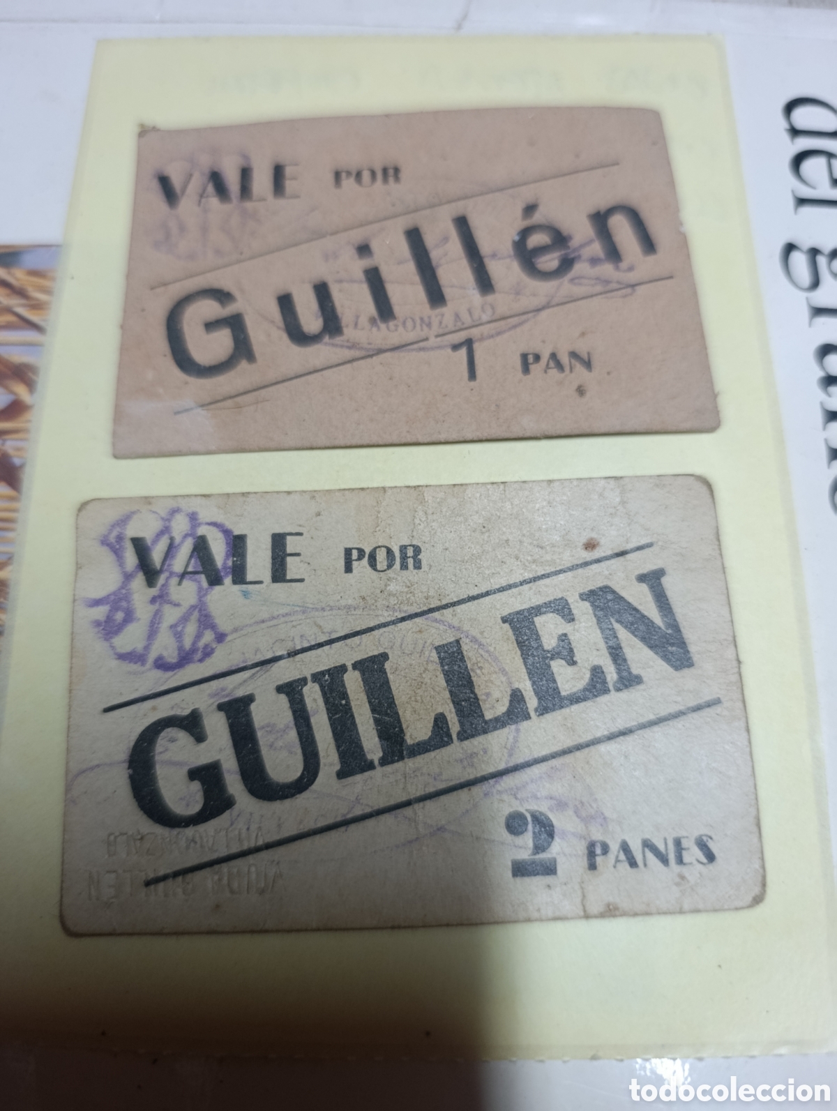 Otros art&iacute;culos de coleccionismo en papel: Vale de pan Guill&eacute;n Villagonzalo-Guare&ntilde;a.