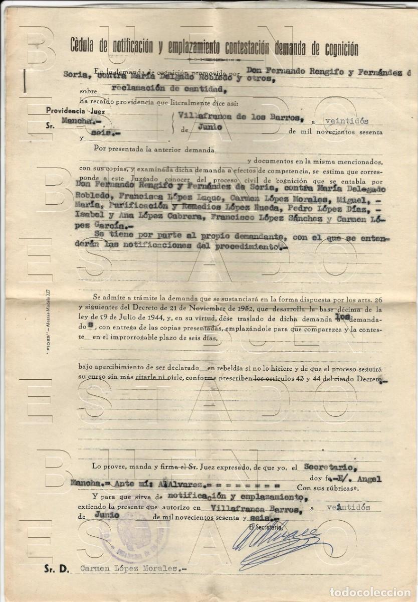 Otros art&iacute;culos de coleccionismo en papel: VILLAFRANCA DE LOS BARROS BADAJOZ LITIGIO DEMANDA POR COGNICION 1966 4 HOJAS M32