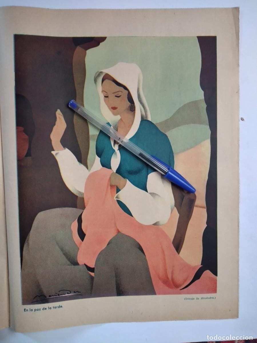 Otros art&iacute;culos de coleccionismo en papel: EN LA PAZ DE LA TARDE DIBUJO DE MENENDEZ SE&Ntilde;ORITA COSIENDO HOJA PRENSA A&Ntilde;O 1936
