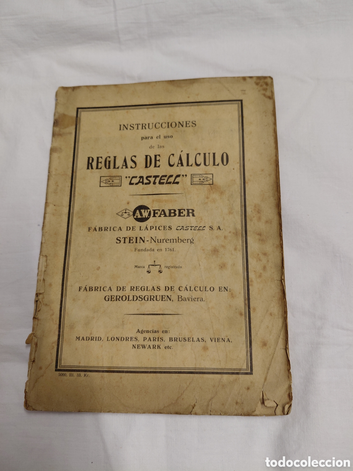 Otros art&iacute;culos de coleccionismo en papel: INSTRUCCIONES PARA LAS REGLAS DE CALCULO CASTELL.A.W.FABER
