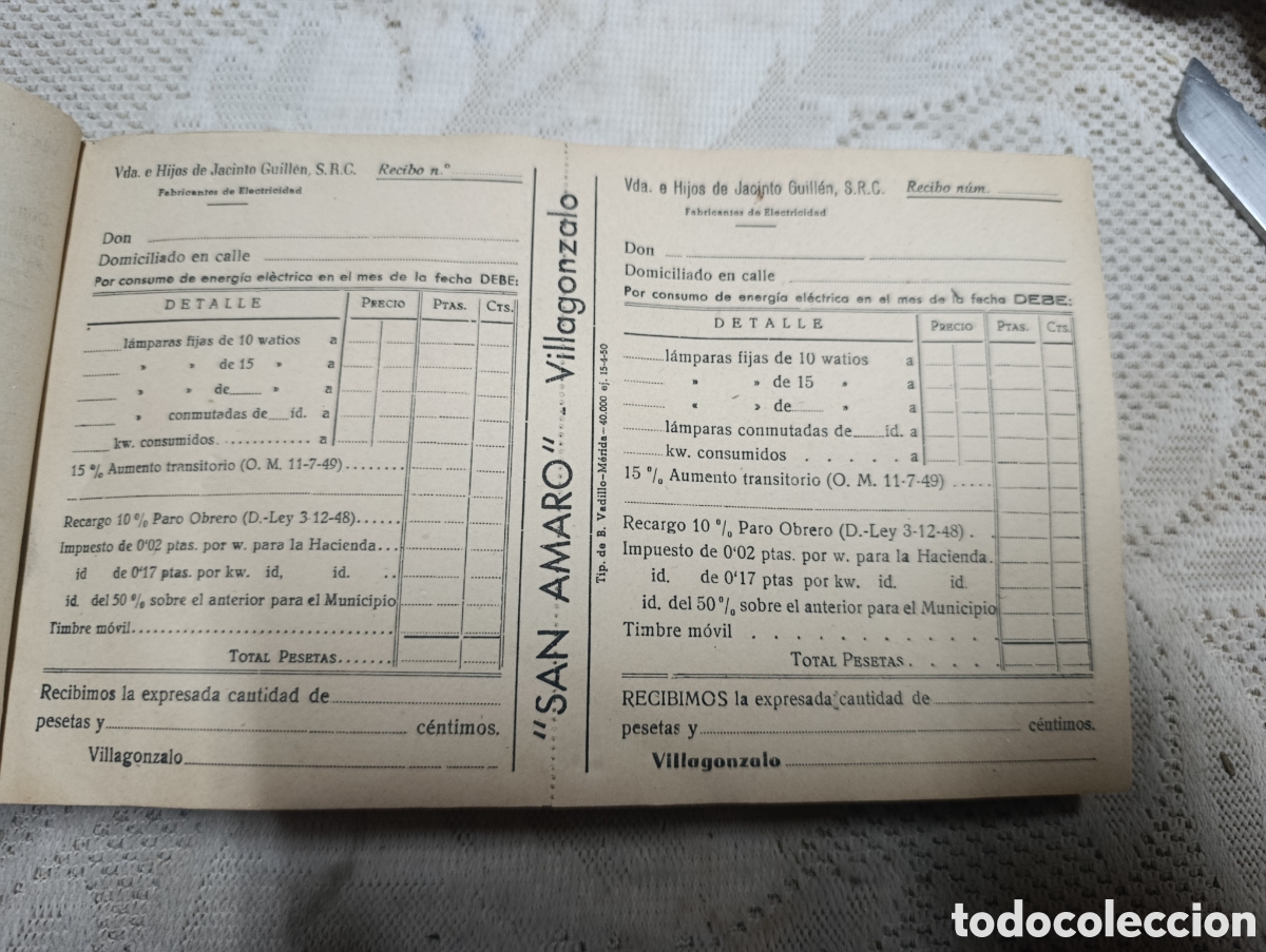 Otros art&iacute;culos de coleccionismo en papel: Talonario de factura completo hijos de Jacinto guillen Villagonzalo.
