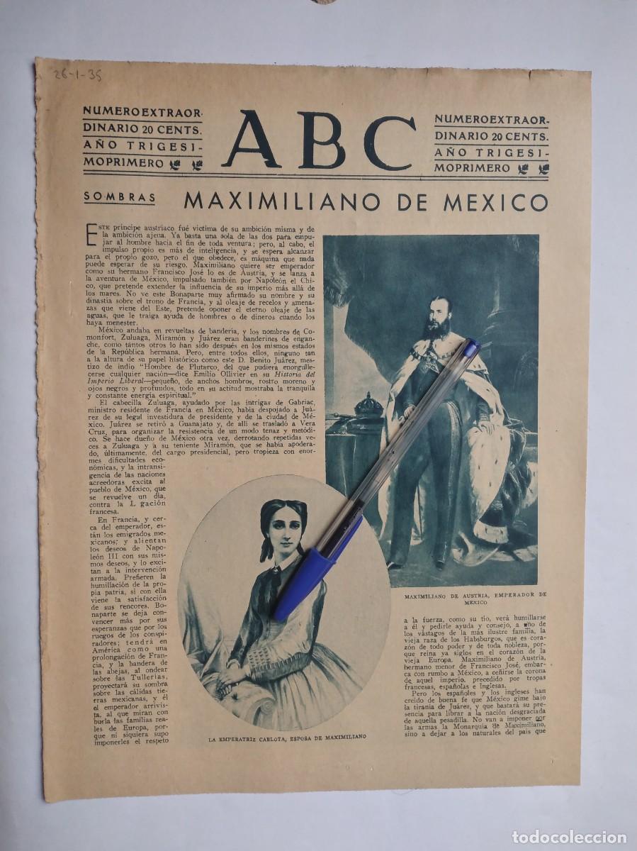 Otros art&iacute;culos de coleccionismo en papel: MAXIMILIANO DE MEXICO AUSTRIA EMPERADOR CARLOTA EMPERATRIZ REPORTAJE DOS P&Aacute;GINAS PRENSA A&Ntilde;O 1935