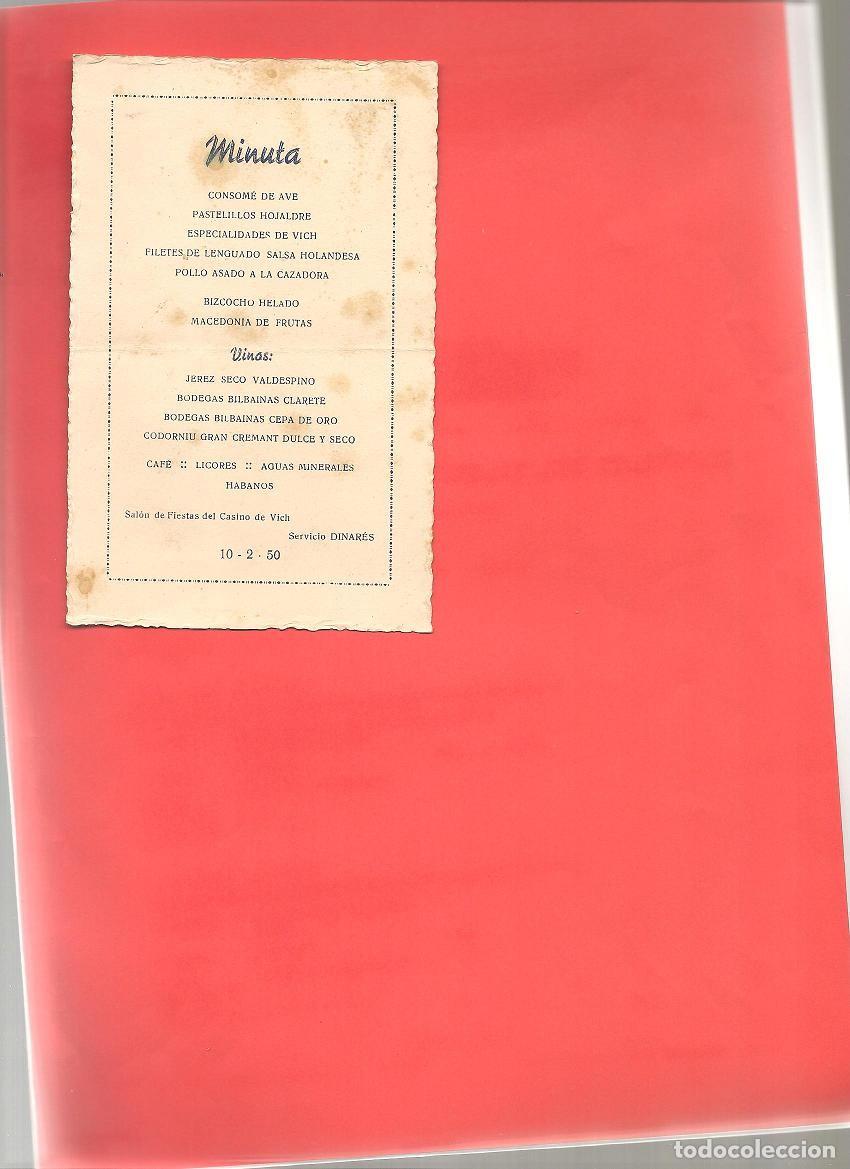 Otros art&iacute;culos de coleccionismo en papel: MINUTA Sal&oacute;n Fiestas Casino de Vich 1950