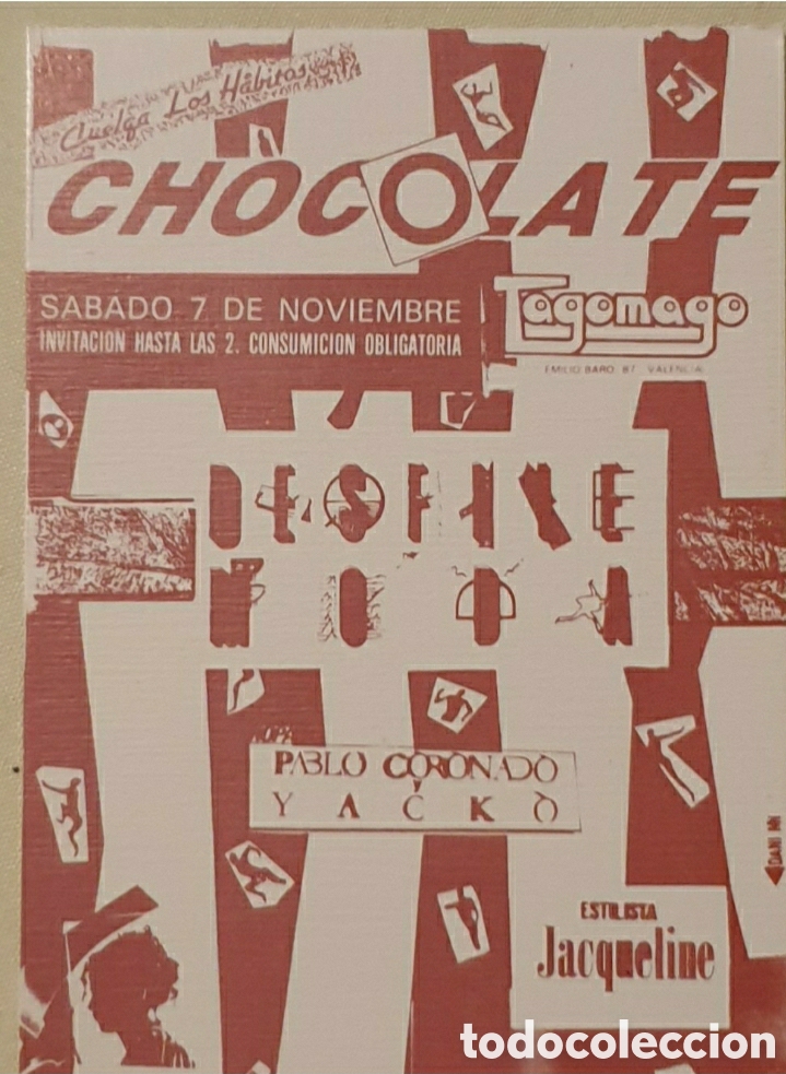 Otros art&iacute;culos de coleccionismo en papel: Flyer invitaci&oacute;n discoteca Clocolate, a&ntilde;os 80