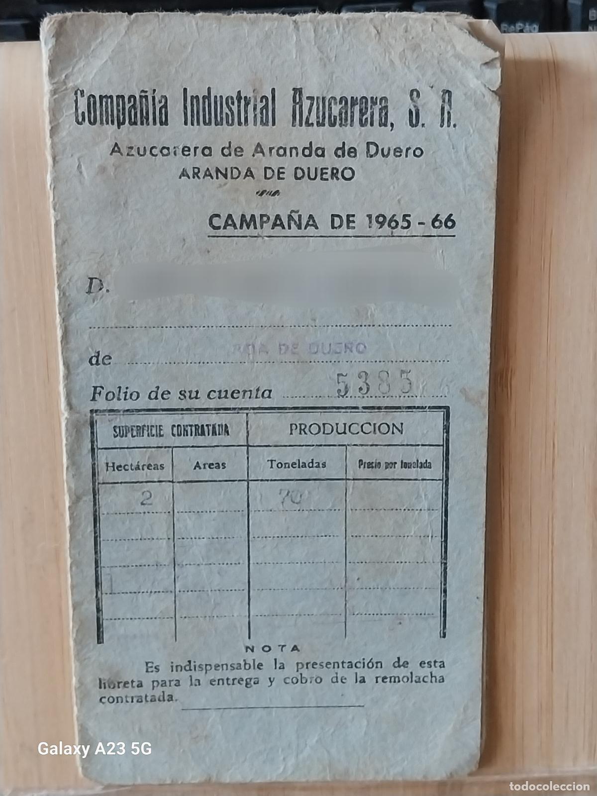 Otros art&iacute;culos de coleccionismo en papel: ARANDA DE DUERO AZUCARERA COMPA&Ntilde;IA LIBRETA ORIGINAL 14.5X8CMS USADA PRESENTA MOVIMIENTOS