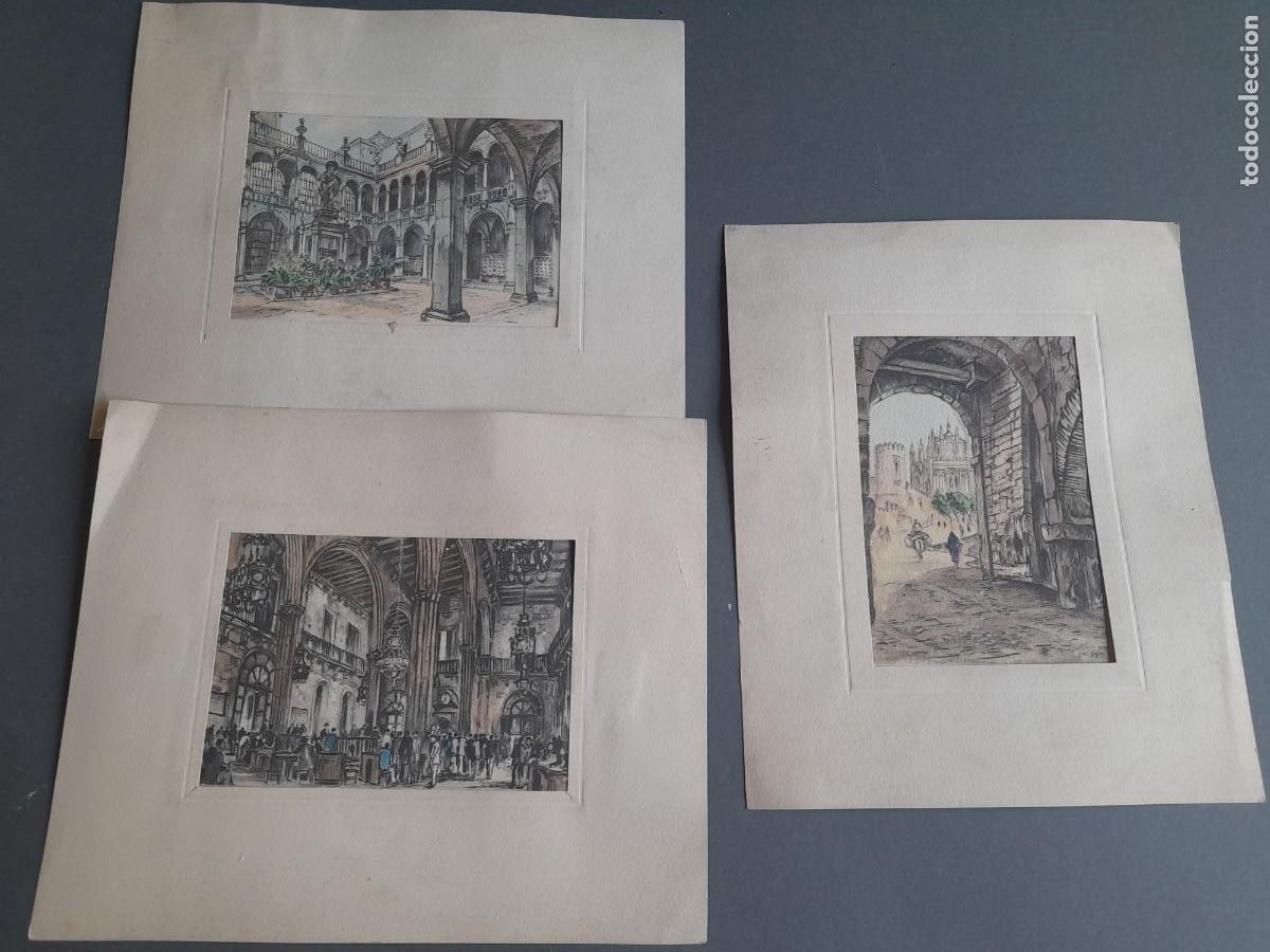 Otros art&iacute;culos de coleccionismo en papel: 3 tarjetas de grabados, Barcelona y San Juan de los reyes, 15x11.5cm aprox
