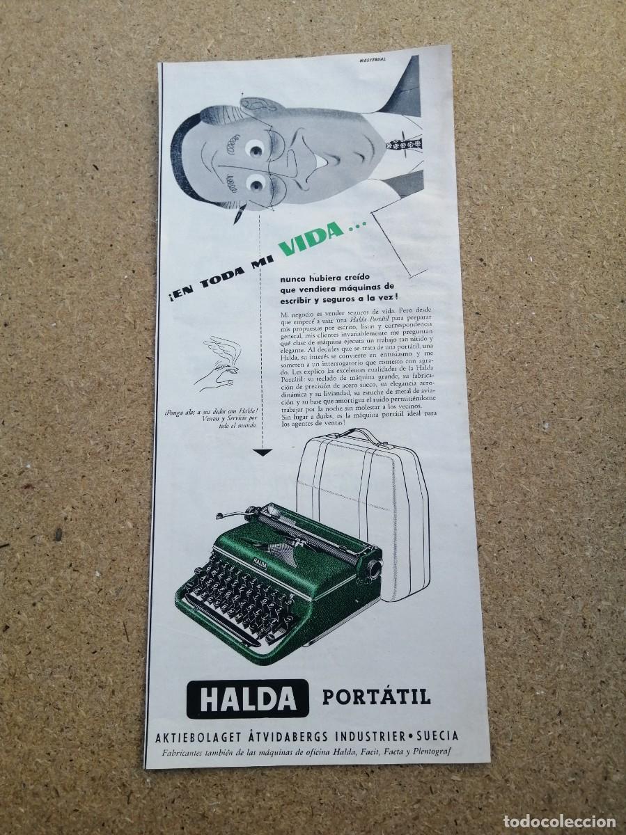 Otros art&iacute;culos de coleccionismo en papel: ANUNCIO. MAQUINA DE ESCRIBIR HALDA PORTATIL