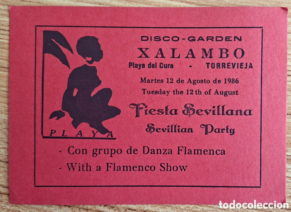 Otros art&iacute;culos de coleccionismo en papel: Flyer invitaci&oacute;n entrada Disco Garden Xalambo - Playa del Cura - Torrevieja (Alicante)