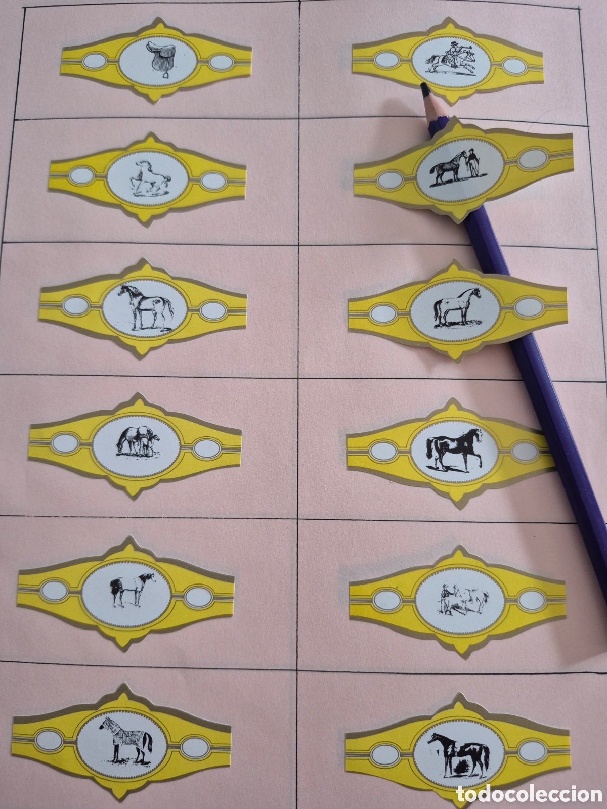 Otros art&iacute;culos de coleccionismo en papel: 2111 - 12 VITOLAS CABALLOS SERIE COMPLETA AMARILLO