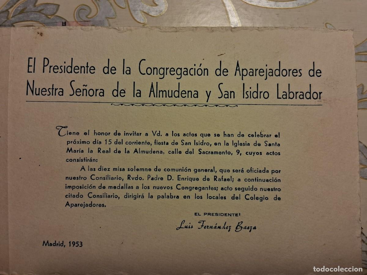 Otros art&iacute;culos de coleccionismo en papel: INVITACI&Oacute;N A LOS ACTOS POR LAS FIESTAS DE SAN ISIDRO LABRADOR, 1953. CONGREGACION APAREJADORES NTRA.