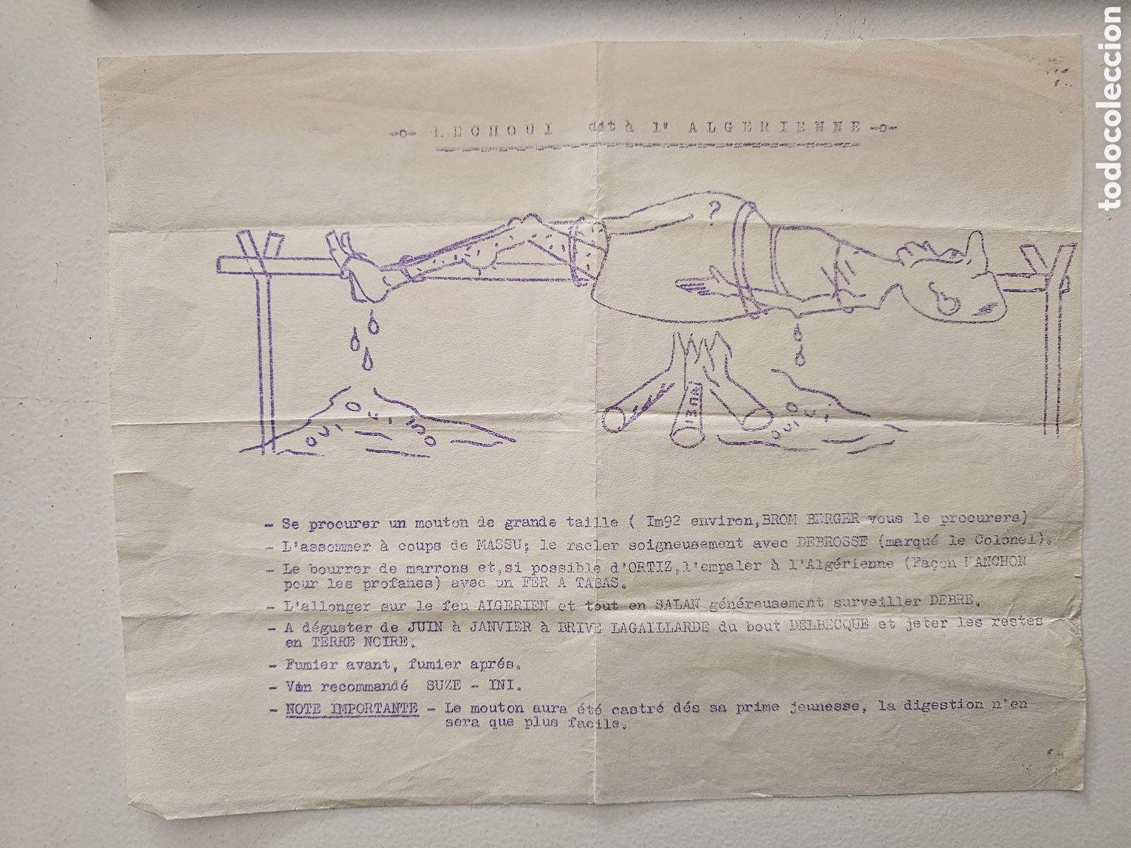 Otros art&iacute;culos de coleccionismo en papel: In&eacute;dito Panfleto Sat&iacute;rico Guerra de Argelia c. 1960 - &rdquo;Le Mechoui&rdquo; S&aacute;tira Pol&iacute;tica en Franc&eacute;s