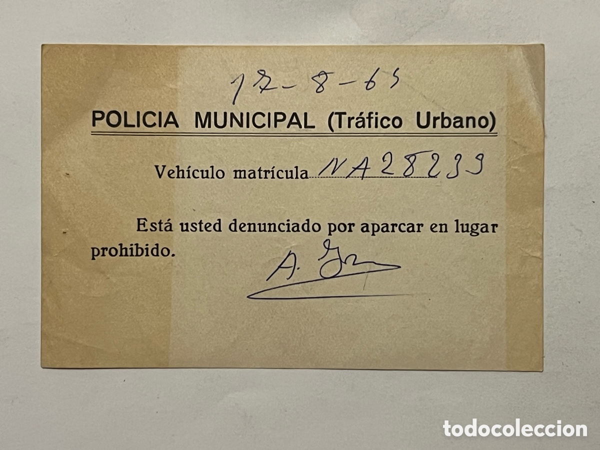 Otros art&iacute;culos de coleccionismo en papel: BARCELONA POLICIA MUNICIPAL.Tr&aacute;fico Urbano Est&aacute; usted denunciado aparcar en lugar prohibido (a.1963)