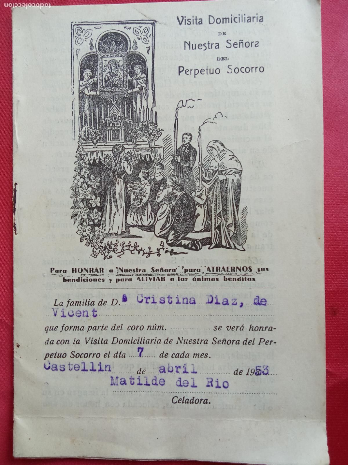 Otros art&iacute;culos de coleccionismo en papel: Visita Domiciliaria de Nuestra Se&ntilde;ora del Perpetuo socorro N.5099