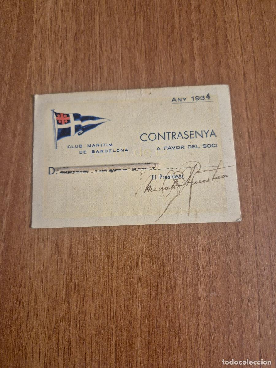 Otros art&iacute;culos de coleccionismo en papel: CLUB MARITIM DE BARCELONA CONTRASENYA ANY 1934.