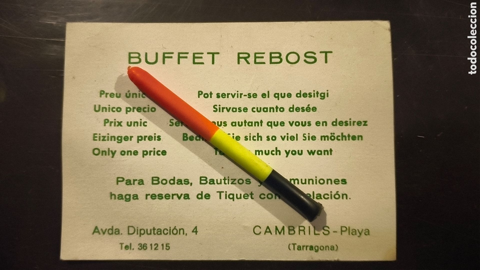Otros art&iacute;culos de coleccionismo en papel: Tarjeta publicidad buffet rebost Cambrils Tarragona Catalu&ntilde;a