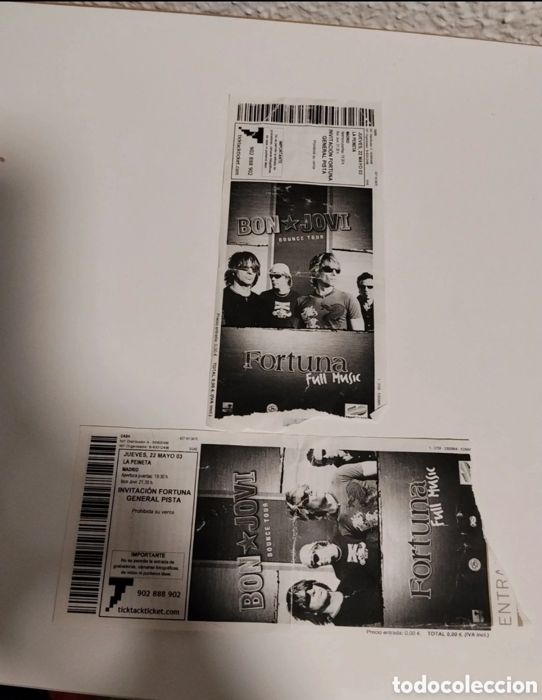 Otros art&iacute;culos de coleccionismo en papel: 2 entradas concierto Bon Jovi 2003