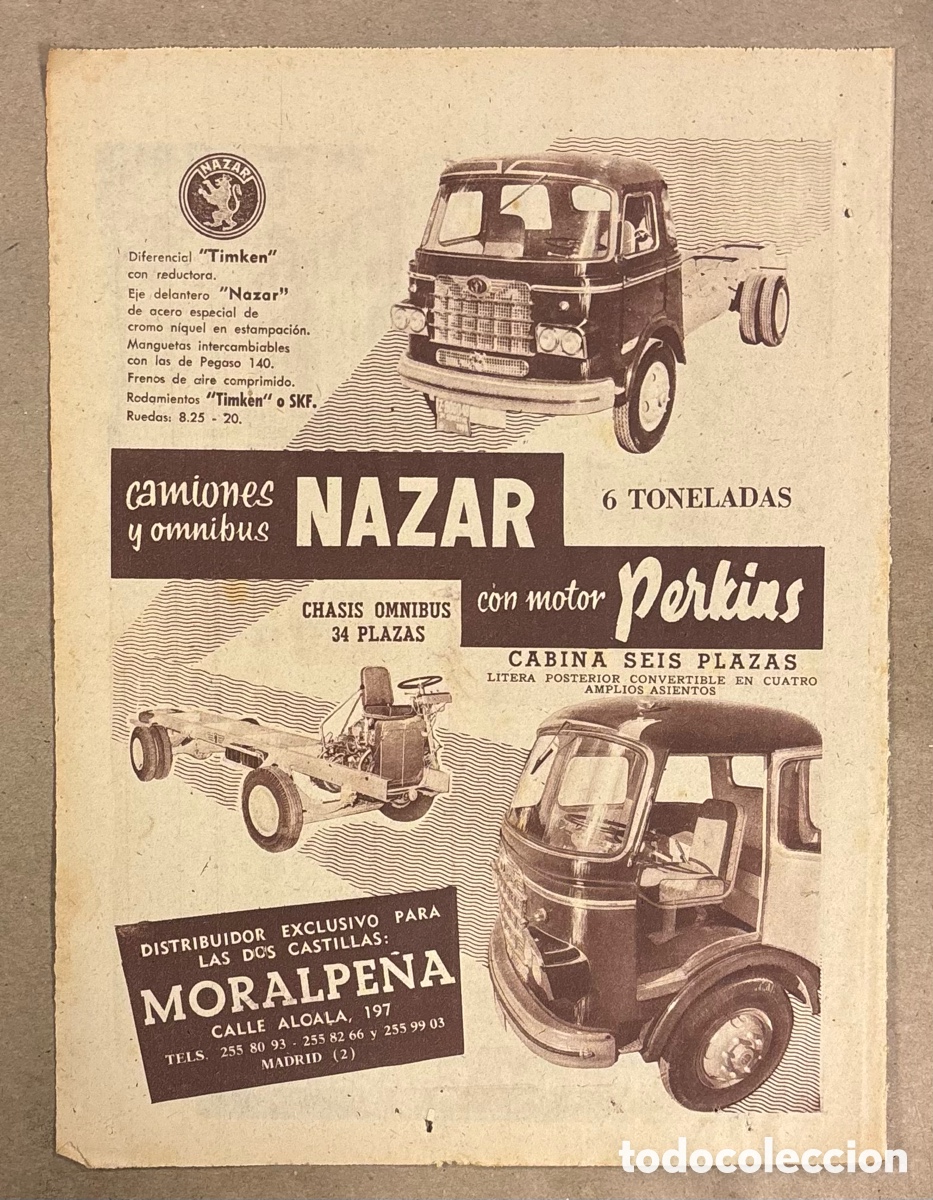 Otros art&iacute;culos de coleccionismo en papel: CAMIONES Y OMNIBUS NAZAR CON MOTOR PERKINS. ANUNCIO PUBLICITARIO PERI&Oacute;DICO ABC A&Ntilde;O 1961