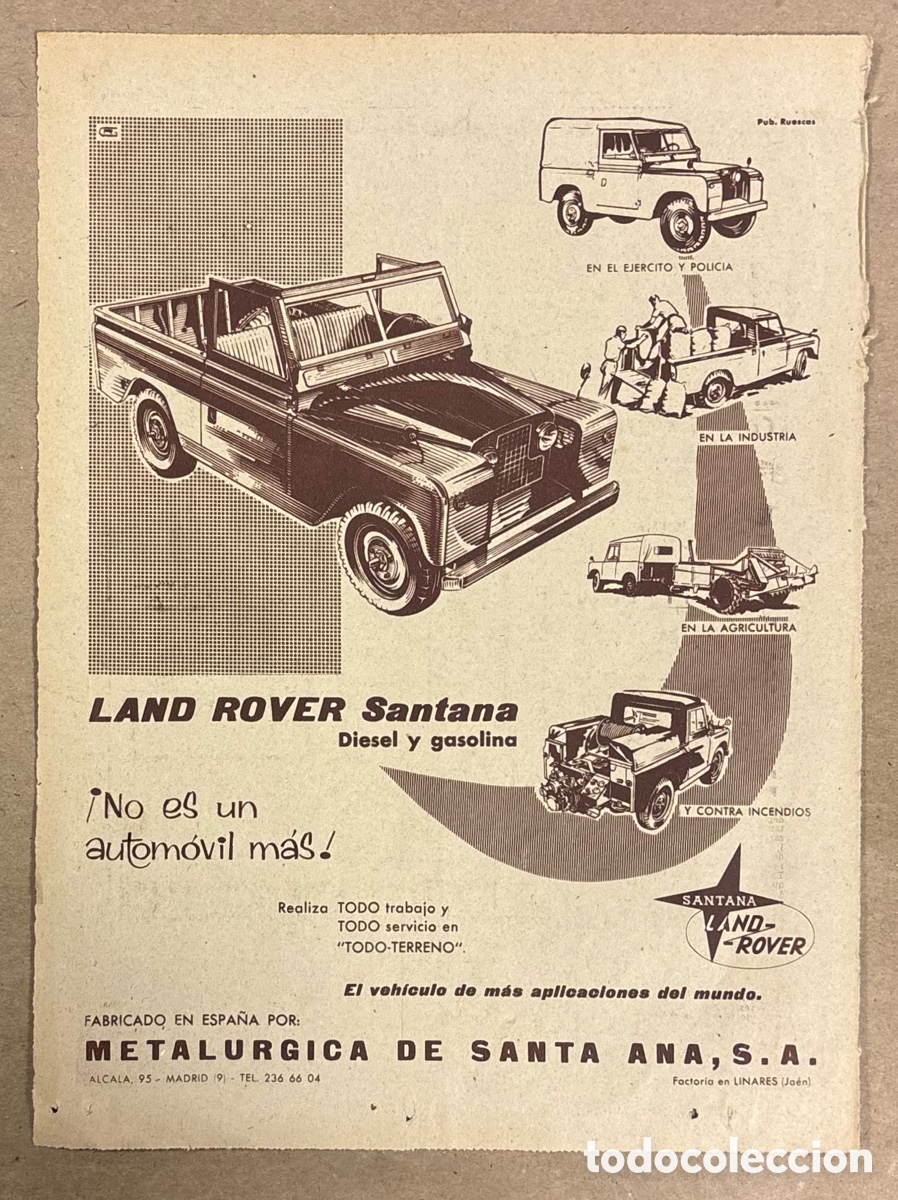Otros art&iacute;culos de coleccionismo en papel: LAND ROVER SANTANA. ANUNCIO PUBLICITARIO PERI&Oacute;DICO ABC A&Ntilde;O 1962. METAL&Uacute;RGICA DE SANTA ANA