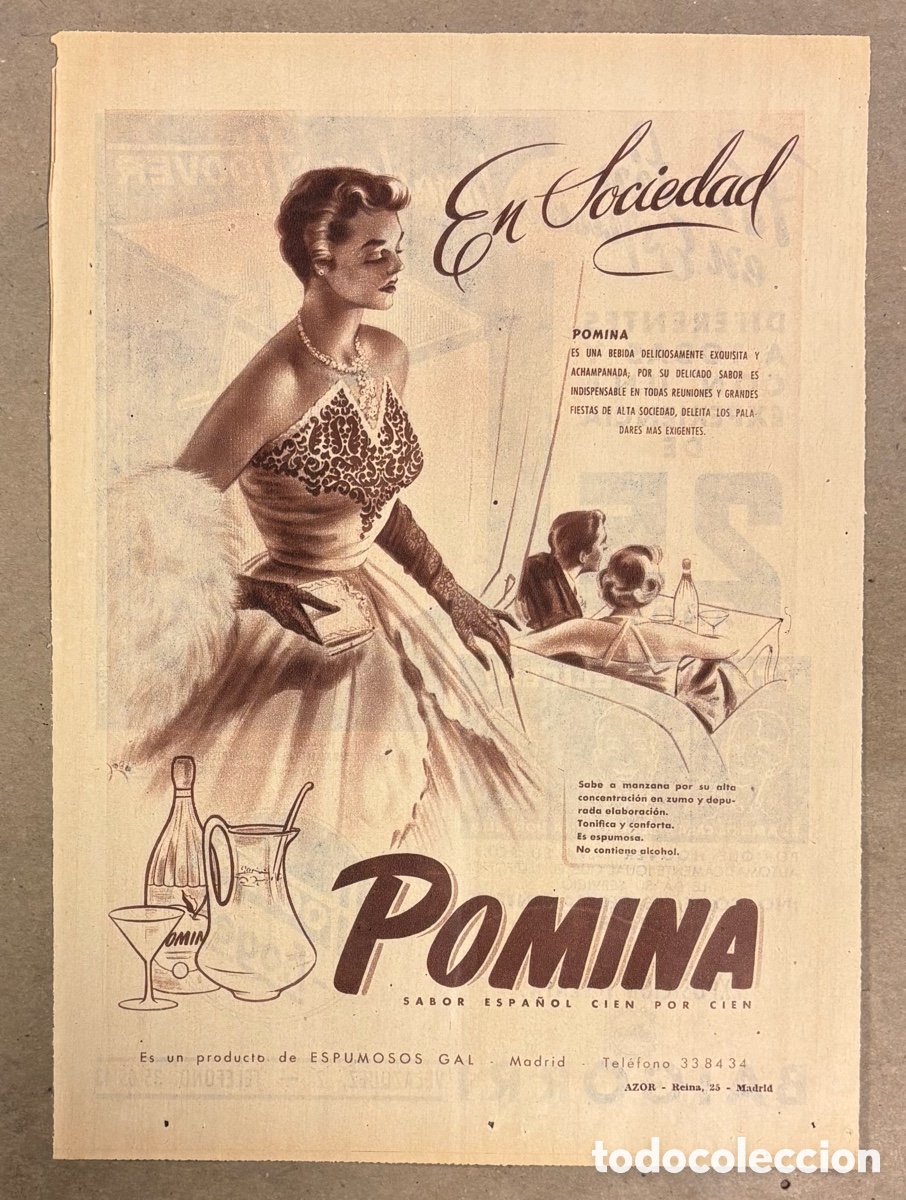 Otros art&iacute;culos de coleccionismo en papel: POMINA, BEBIDA ESPUMOSA DE MANZANA. ANUNCIO PUBLICITARIO PERI&Oacute;DICO ABC A&Ntilde;O 1955.