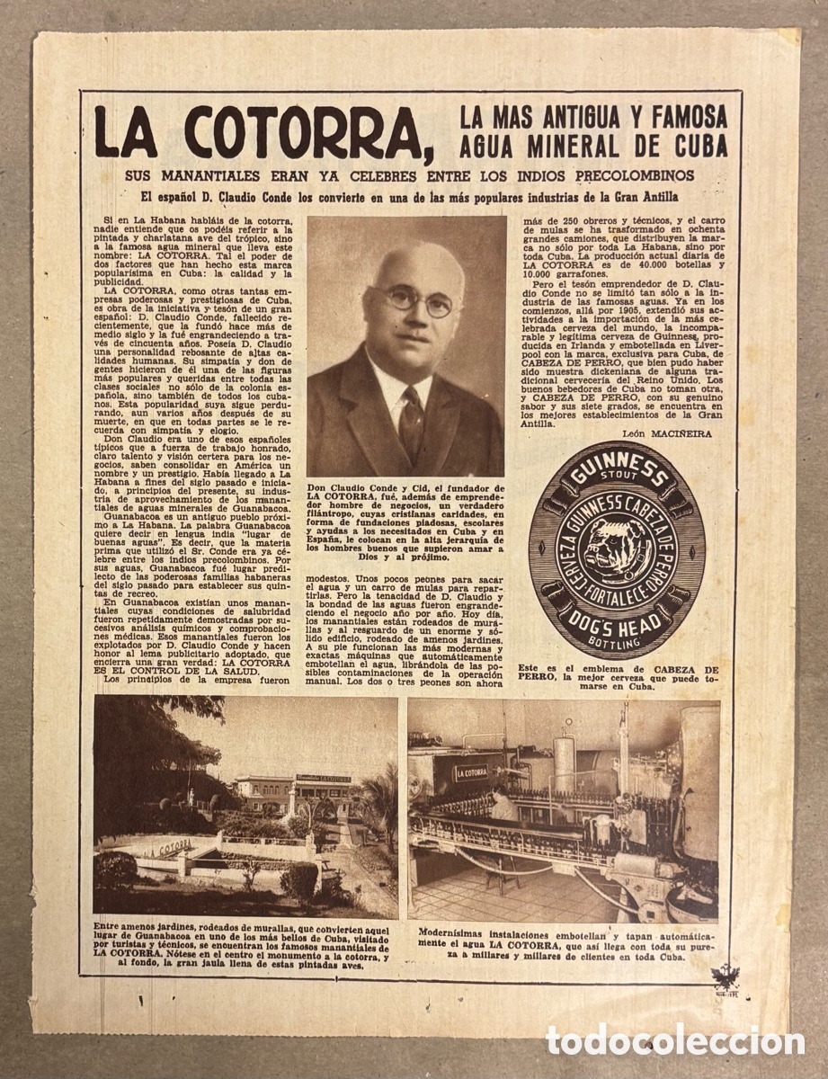Otros art&iacute;culos de coleccionismo en papel: AGUA MINERAL LA COTORRA DE CUBA. ANUNCIO PUBLICITARIO PERI&Oacute;DICO ABC A&Ntilde;O 1955.