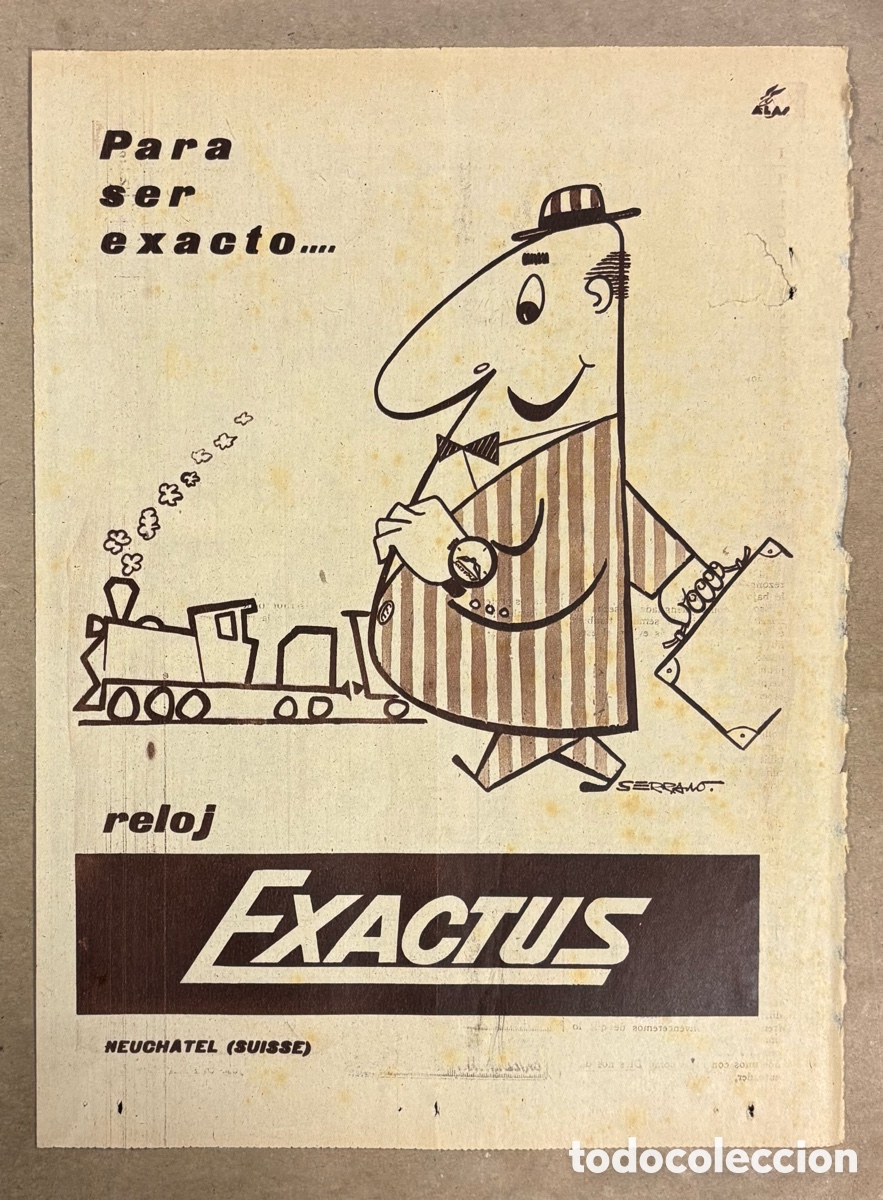 Otros art&iacute;culos de coleccionismo en papel: RELOJ EXACTUS..ANUNCIO PUBLICITARIO PERI&Oacute;DICO ABC A&Ntilde;O 1957. ILUSTRADO POR SERRANO.
