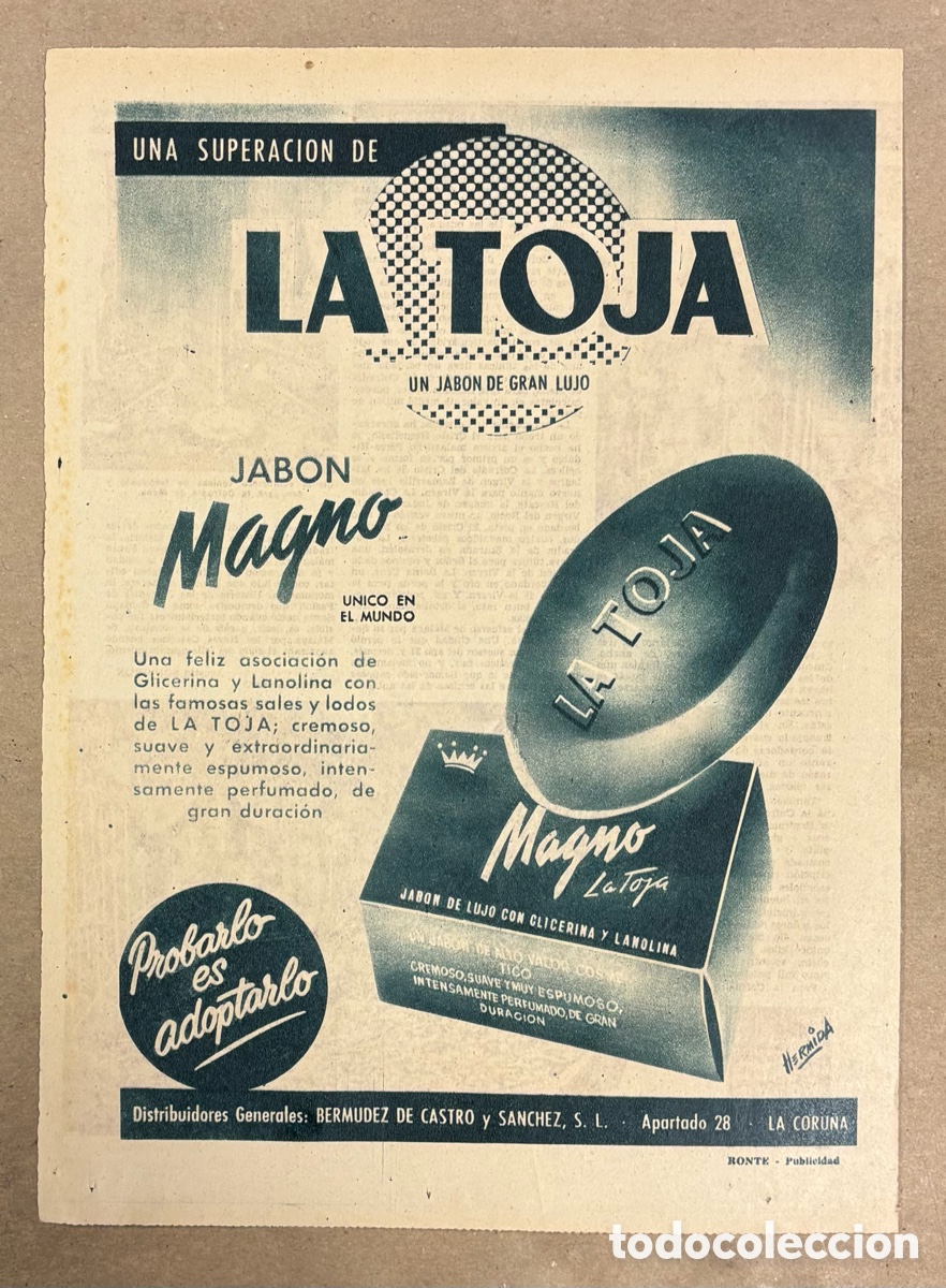 Otros art&iacute;culos de coleccionismo en papel: JAB&Oacute;N MAGNO LA TOJA. ANUNCIO PUBLICITARIO PERI&Oacute;DICO ABC A&Ntilde;O 1956