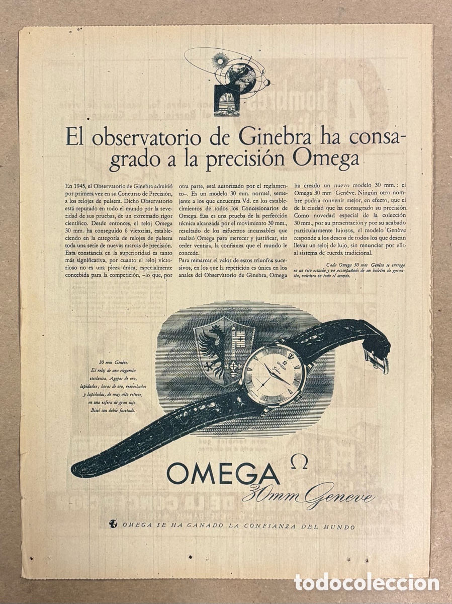 Otros art&iacute;culos de coleccionismo en papel: RELOJ OMEGA 30mm GEN&Egrave;VE. ANUNCIO PUBLICITARIO PERI&Oacute;DICO ABC A&Ntilde;O 1955..