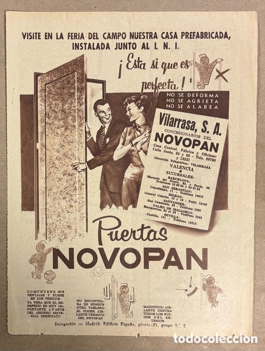 Otros art&iacute;culos de coleccionismo en papel: PUERTAS NOVOPANVYLMA. ANUNCIO PUBLICITARIO PERI&Oacute;DICO ABC A&Ntilde;O 1956. VILLARRASA S.A.