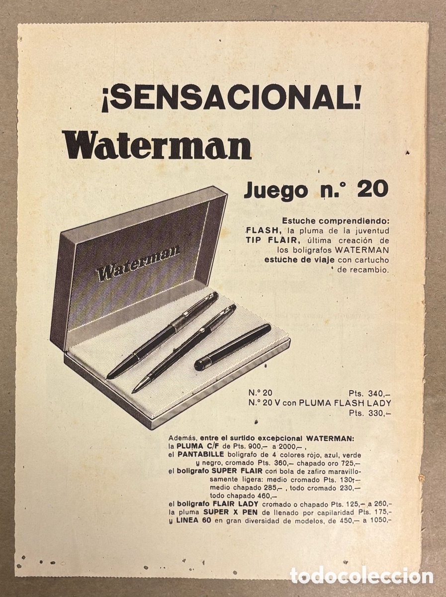 Otros art&iacute;culos de coleccionismo en papel: PLUMAS Y BOL&Iacute;GRAFOS WATERMAN N&deg; 20.. ANUNCIO PUBLICITARIO PERI&Oacute;DICO ABC A&Ntilde;O 1969..
