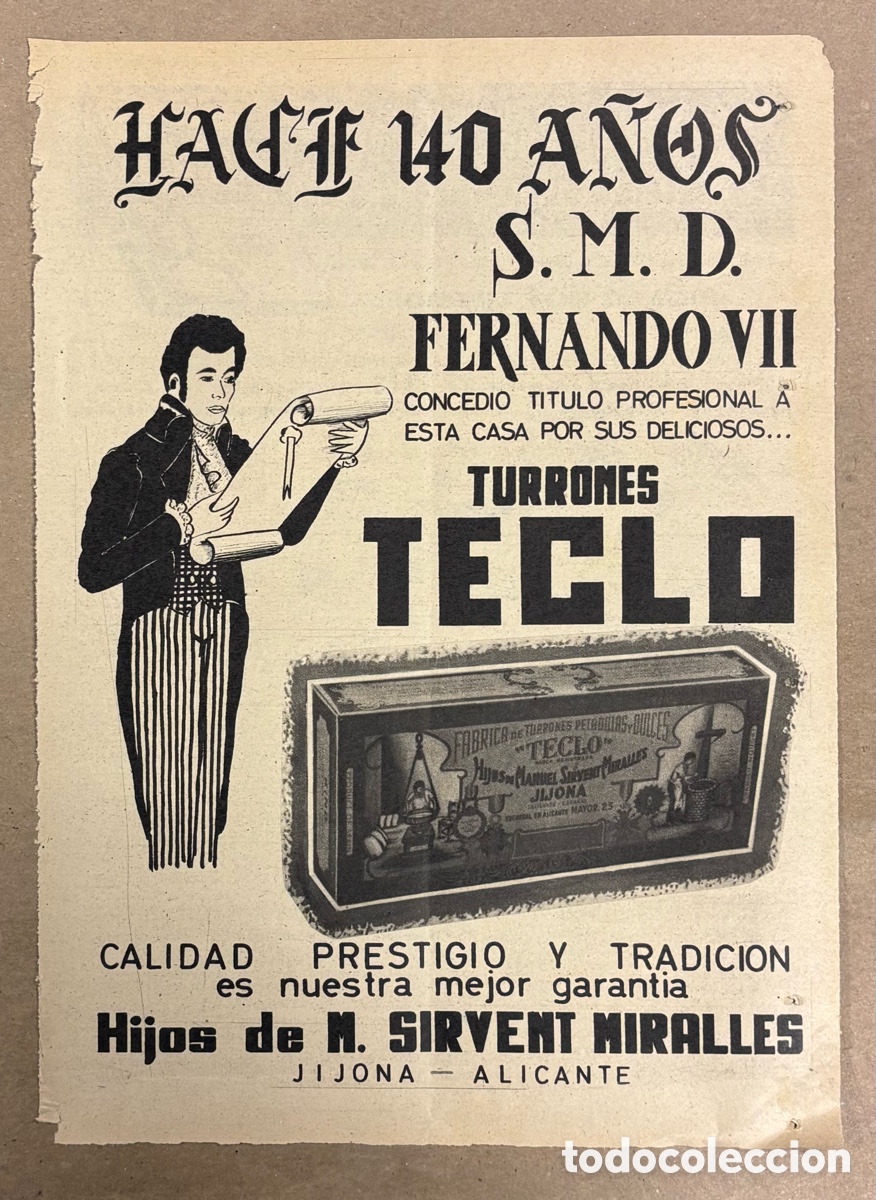 Otros art&iacute;culos de coleccionismo en papel: TURRONES TECLO.. ANUNCIO PUBLICITARIO PERI&Oacute;DICO ABC A&Ntilde;O 1964.