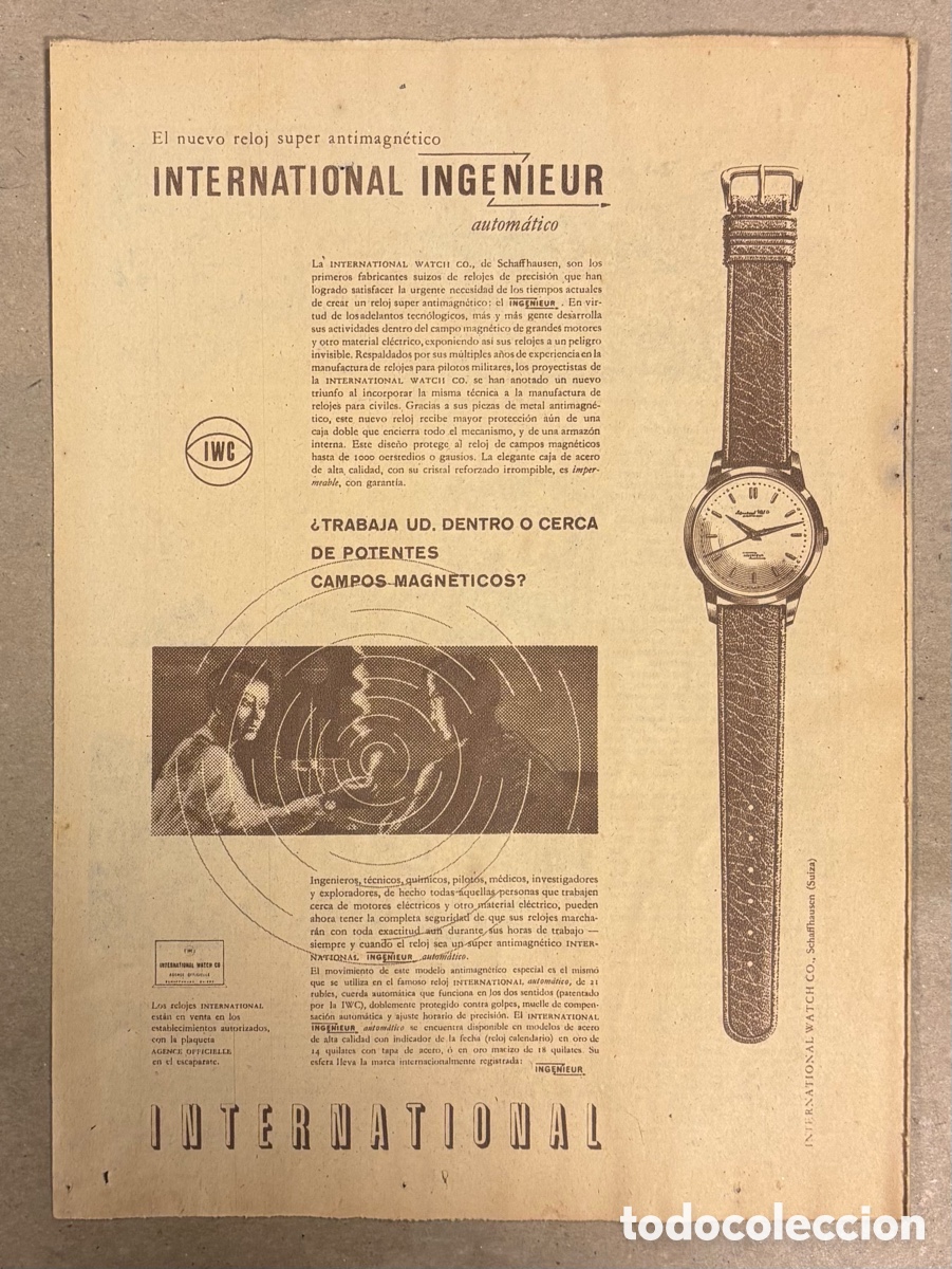 Otros art&iacute;culos de coleccionismo en papel: RELOJ WC INTERNATIONAL INGENIEUR AUTOM&Aacute;TICO.. ANUNCIO PUBLICITARIO PERI&Oacute;DICO ABC A&Ntilde;O 1955.