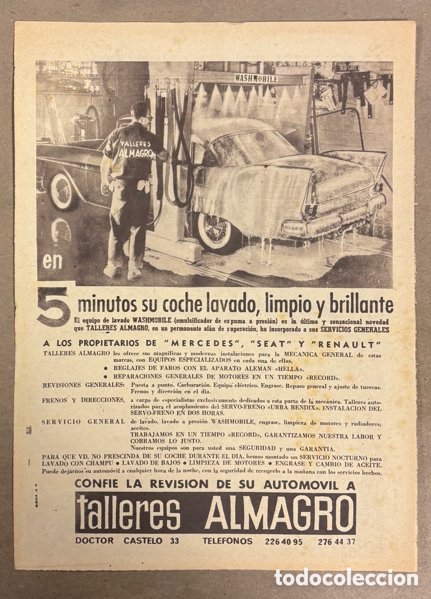 Otros art&iacute;culos de coleccionismo en papel: TALLERES ALMAGRO (MADRID). ANUNCIO PUBLICITARIO PERI&Oacute;DICO ABC A&Ntilde;O 1962.