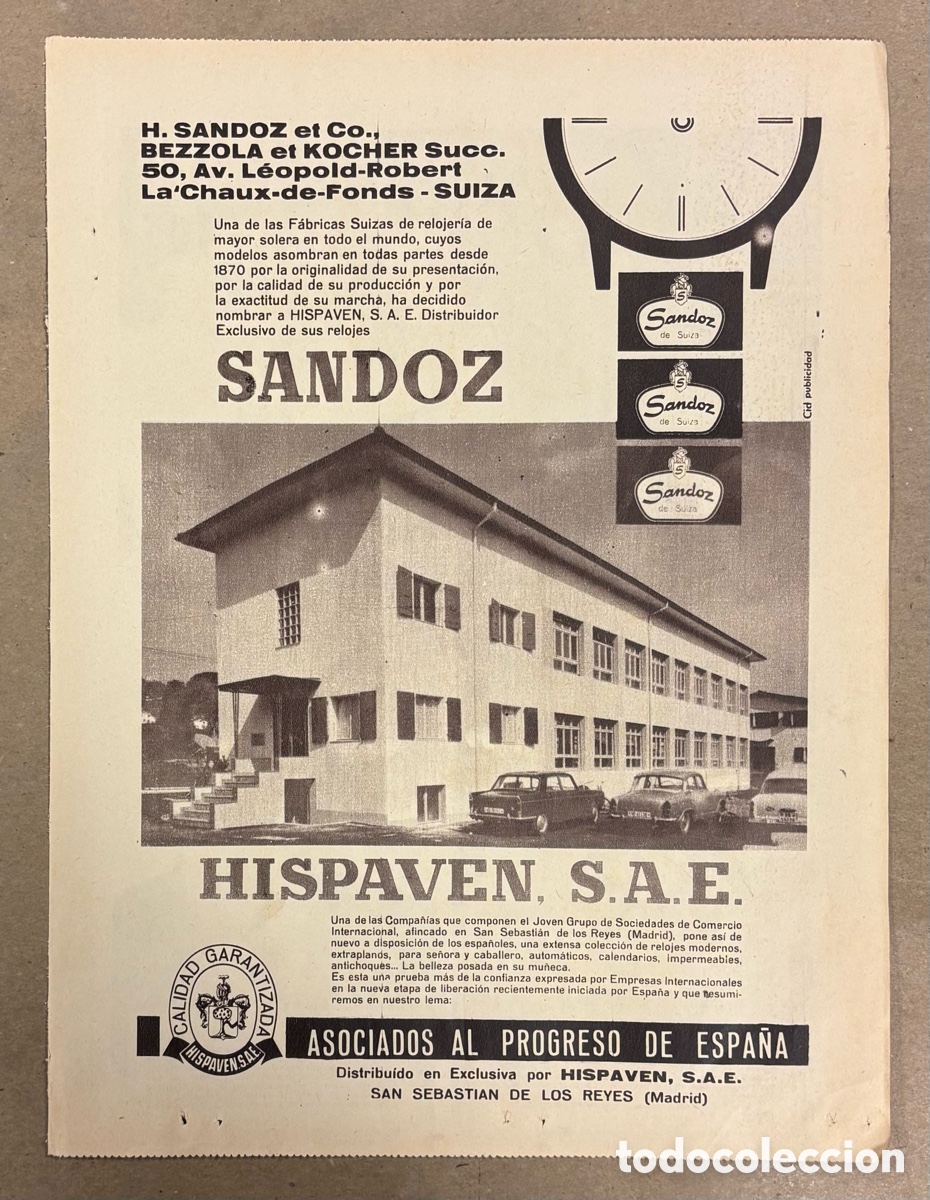 Otros art&iacute;culos de coleccionismo en papel: RELOJES SUIZOS SANDOZ. ANUNCIO PUBLICITARIO PERI&Oacute;DICO ABC A&Ntilde;O 1967.
