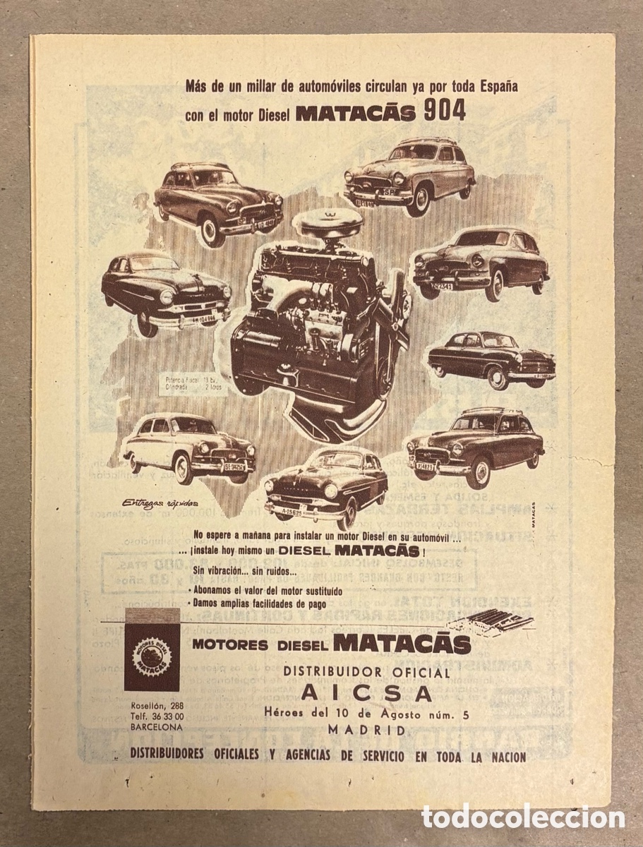 Otros art&iacute;culos de coleccionismo en papel: MOTOR DIESEL MATAC&Aacute;S 904. ANUNCIO PUBLICITARIO PERI&Oacute;DICO ABC A&Ntilde;O 1955