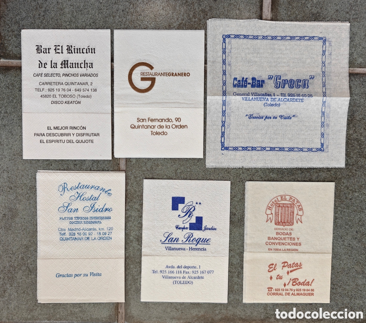 Otros art&iacute;culos de coleccionismo en papel: Lote Servilletas de Bar de Pueblos de La Mancha