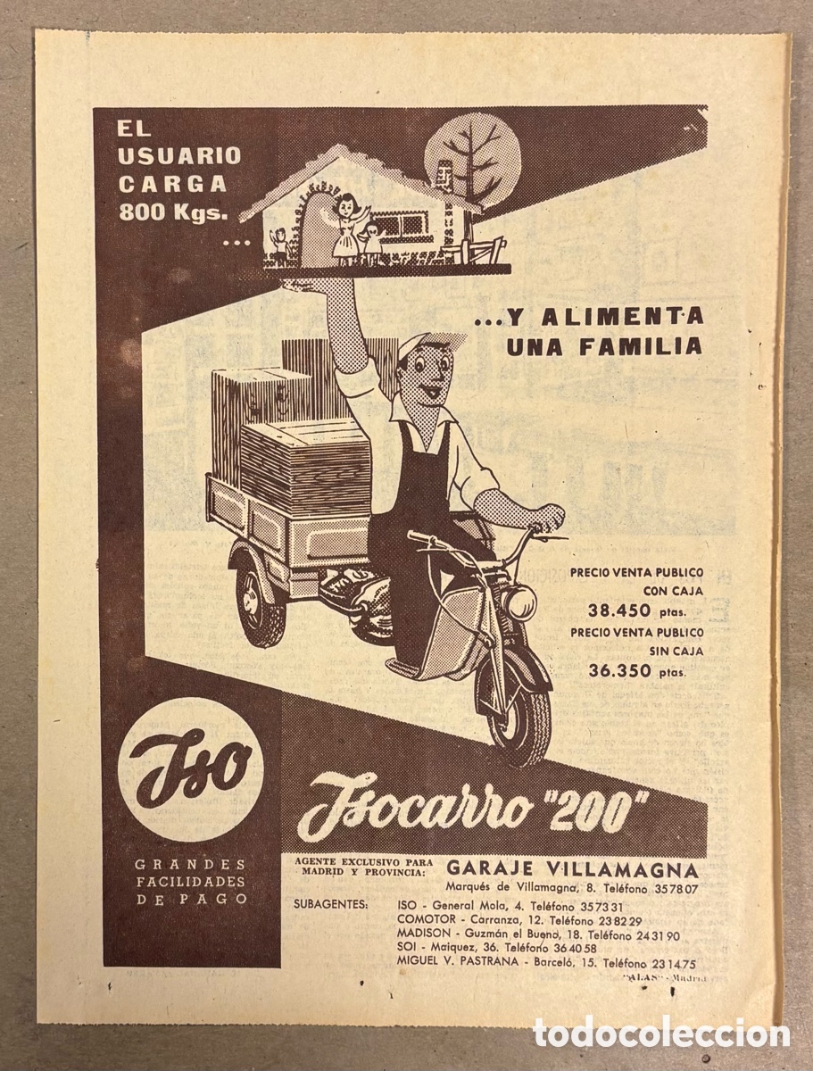 Otros art&iacute;culos de coleccionismo en papel: ISOCARRO 200. ANUNCIO PUBLICITARIO PERI&Oacute;DICO ABC A&Ntilde;O 1959. GARAJE VILLAMAGNA.
