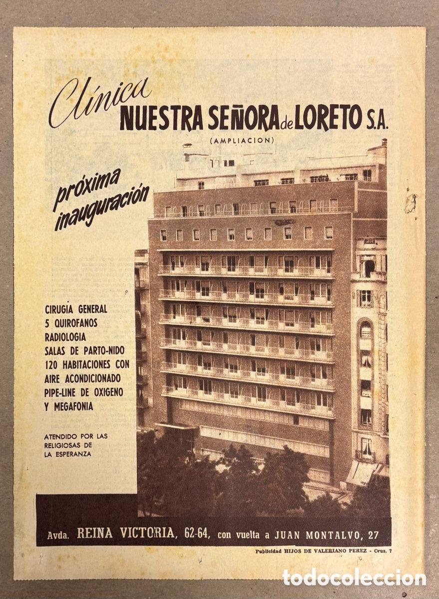 Otros art&iacute;culos de coleccionismo en papel: CL&Iacute;NICA NUESTRA SE&Ntilde;ORA DE LORETO. ANUNCIO PUBLICITARIO PERI&Oacute;DICO ABC A&Ntilde;O 1959.
