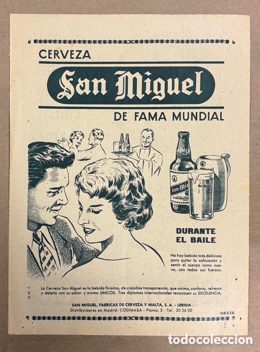 Otros art&iacute;culos de coleccionismo en papel: CERVEZA SAN MIGUEL. ANUNCIO PUBLICITARIO PERI&Oacute;DICO ABC A&Ntilde;O 1959