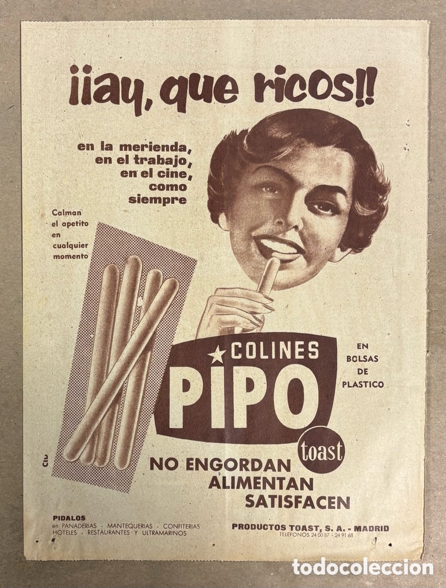 Otros art&iacute;culos de coleccionismo en papel: COLINES PIPO. ANUNCIO PUBLICITARIO PERI&Oacute;DICO ABC A&Ntilde;O 1958.