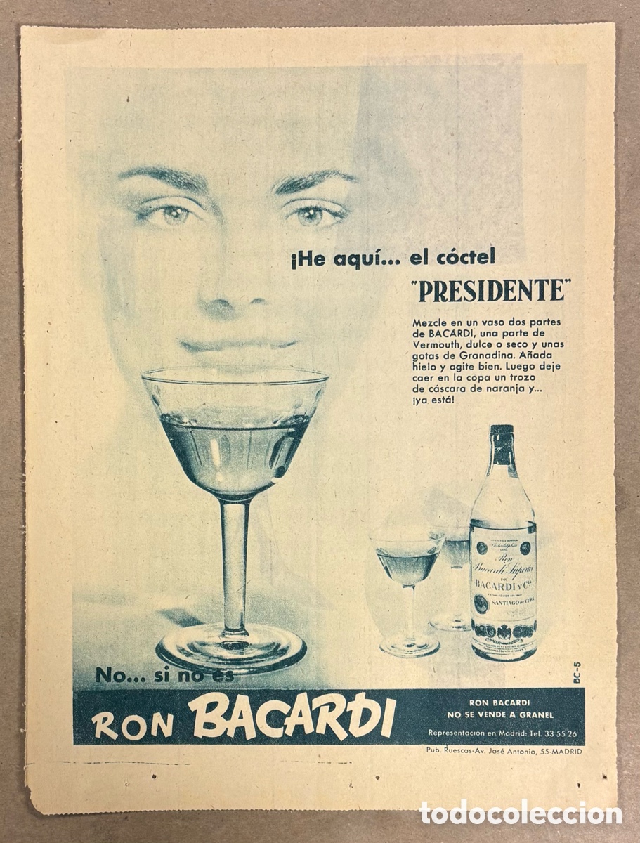 Otros art&iacute;culos de coleccionismo en papel: RON BACARDI. ANUNCIO PUBLICITARIO PERI&Oacute;DICO ABC A&Ntilde;O 1955.