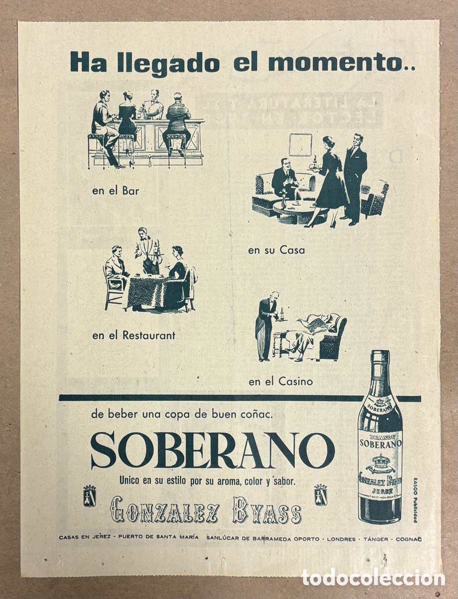 Otros art&iacute;culos de coleccionismo en papel: BRANDY SOBERANO GONZ&Aacute;LEZ BYASS. ANUNCIO PUBLICITARIO PERI&Oacute;DICO ABC A&Ntilde;O 1959.