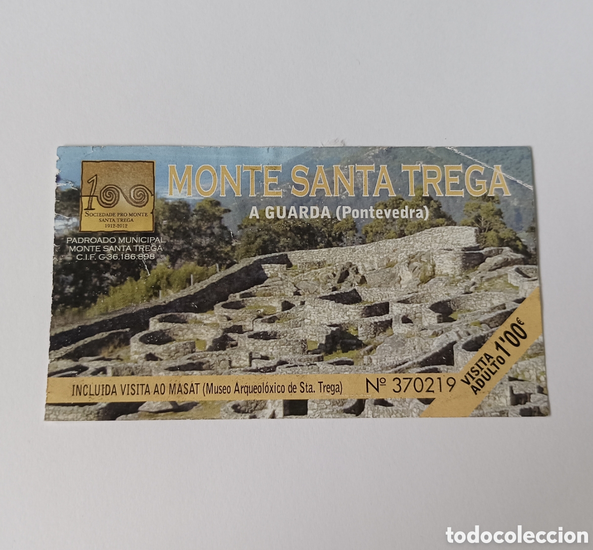 Otros art&iacute;culos de coleccionismo en papel: Entrada MONTE SANTA TREGA (A Guarda, Pontevedra) N&ordm; 370219. VISITA ADULTO.