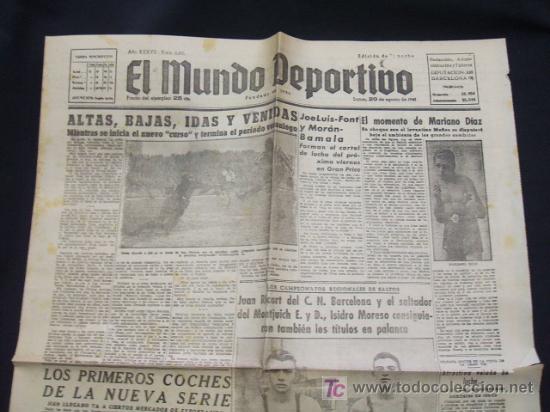 Collezionismo sportivo: EL MUNDO DEPORTIVO - 20 AGOSTO 1.945 - PRECIO 25 CENTIMOS -