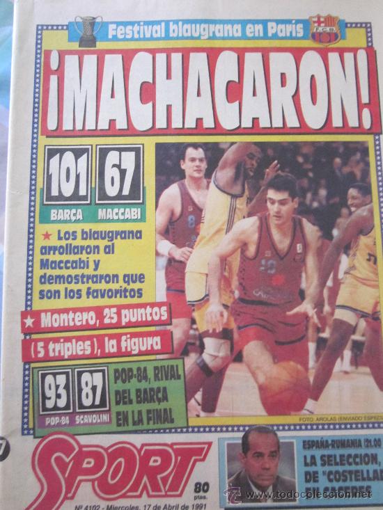 Coleccionismo deportivo: PERIODICO SPORT 17 ABRIL 1991,SEMIFINAL FINAL FOUR DE PARIS F.C.BARCELONA BASKET - Foto 1 - 136027366