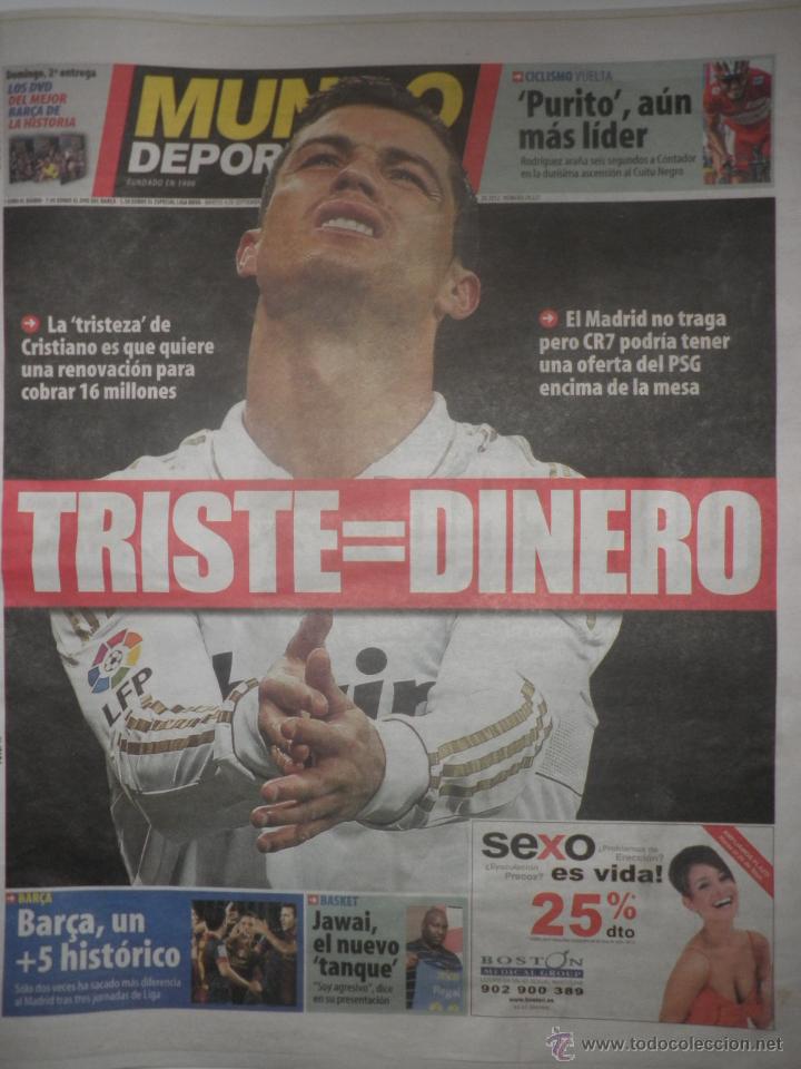 Sports collectibles: Mundo Deportivo - Cristiano Ronaldo - triste = dinero - 4/Sep/2012 - Jawai ficha Bar&ccedil;a basket
