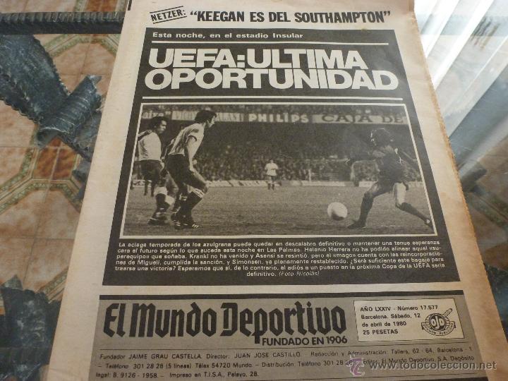 Coleccionismo deportivo: MUNDO DEPORTIVO (12-4-80) LAS PALMAS-BAR&Ccedil;A PARA UEFA, SOLSONA Y MARA&Ntilde;ON-FOTOS