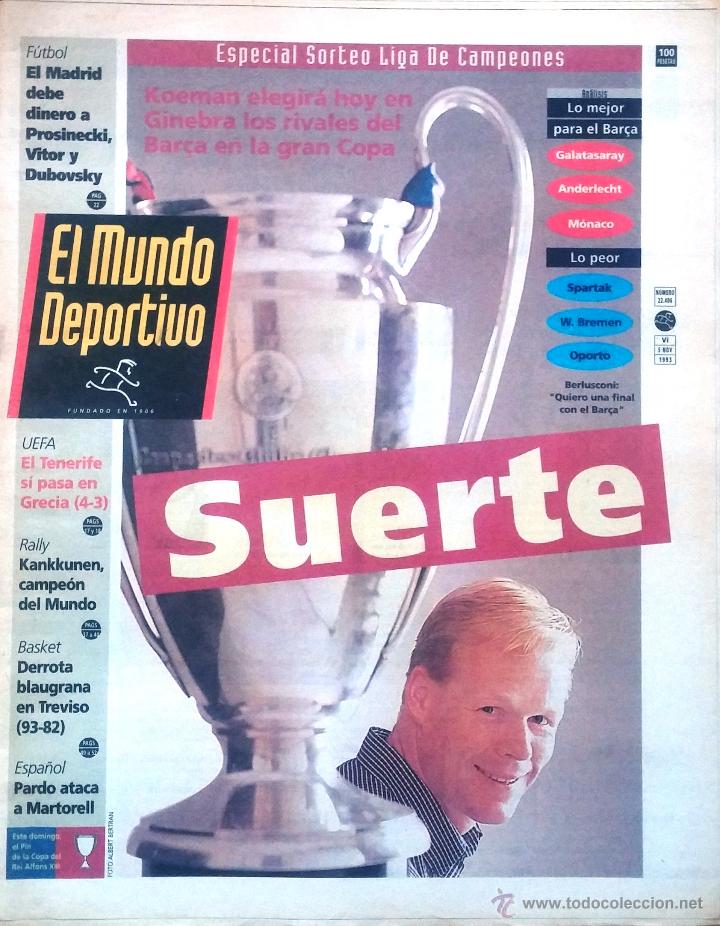Sports collectibles: MUNDO DEPORTIVO. 1993. ESPECIAL SORTEO LIGA DE CAMPEONES. SUERTE.