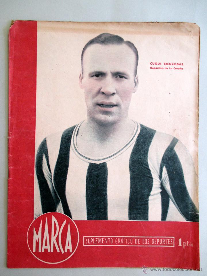 Colecionismo desportivo: REVISTA DE F&Uacute;TMARCA N&ordm; 114 - PORTADA , CUQUI BIENZOBAS DEL DEPORTIVO DE LA CORU&Ntilde;A - 30 ENERO DE 1945