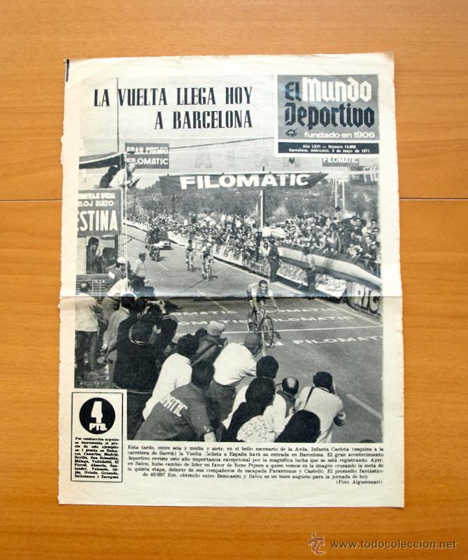 Coleccionismo deportivo: Ciclismo - Eduardo Castell&oacute; tercero en meta - Portada del Mundo deportivo del 5 Mayo 1971